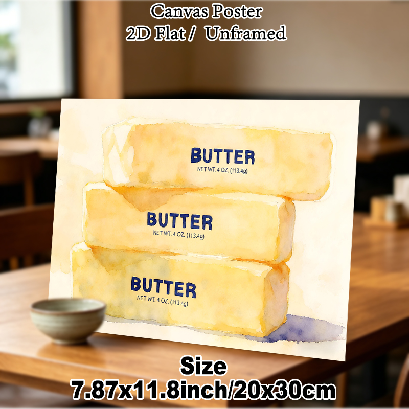 Butter Themed Painting Poster, Gentle Watercolor Butter Stacks Poster, Warm Culinary-inspired Decor Ideal For Kitchen And Dining Area_maomaolike.com