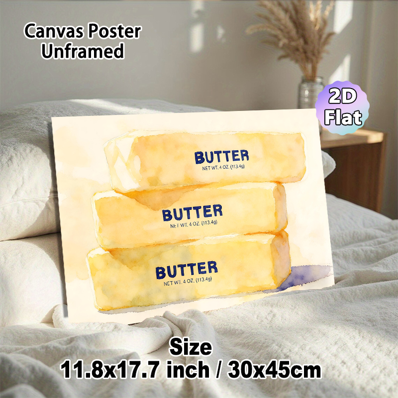 Butter Themed Painting Poster, Gentle Watercolor Butter Stacks Poster, Warm Culinary-inspired Decor Ideal For Kitchen And Dining Area_maomaolike.com