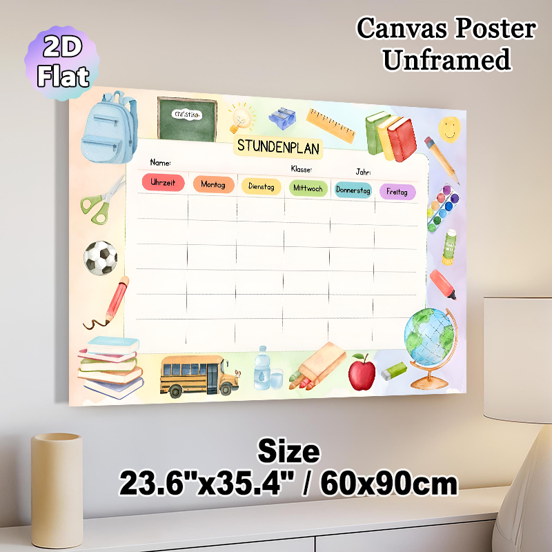 School Timetable Painting Poster, Colorful Watercolor School Supplies Themed Poster, Practical Tool To Organize Daily Classes, Ideal For Classroom And_maomaolike.com