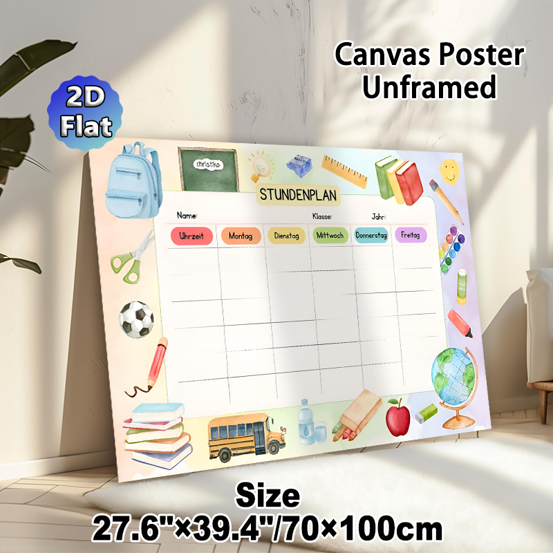 School Timetable Painting Poster, Colorful Watercolor School Supplies Themed Poster, Practical Tool To Organize Daily Classes, Ideal For Classroom And_maomaolike.com