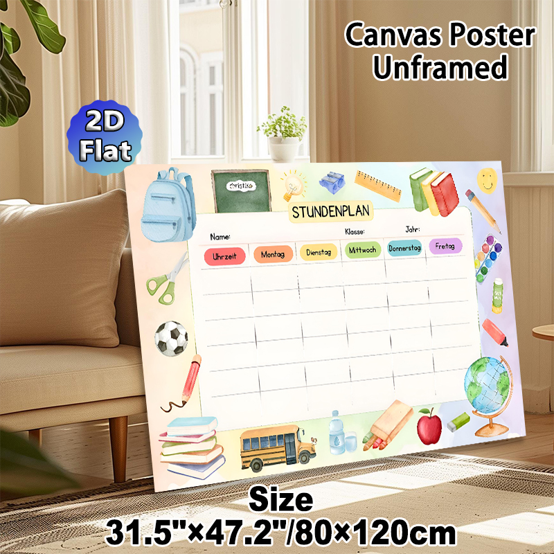 School Timetable Painting Poster, Colorful Watercolor School Supplies Themed Poster, Practical Tool To Organize Daily Classes, Ideal For Classroom And_maomaolike.com
