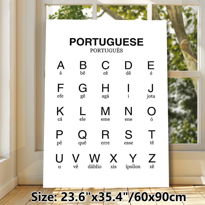 Portuguese Alphabet Painting Poster, Minimalist Black-and-white Letter Chart Poster, Clear Letter & Pronunciation Reference, Suitable For Language_maomaolike.com