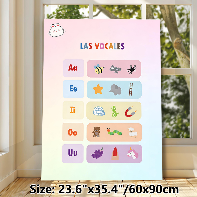 Spanish Vowel Learning Painting Poster, Cute Cartoon Colorful Vowel Chart Poster, Aids In Spanish Vowel Learning, Suitable For Language Learning_maomaolike.com
