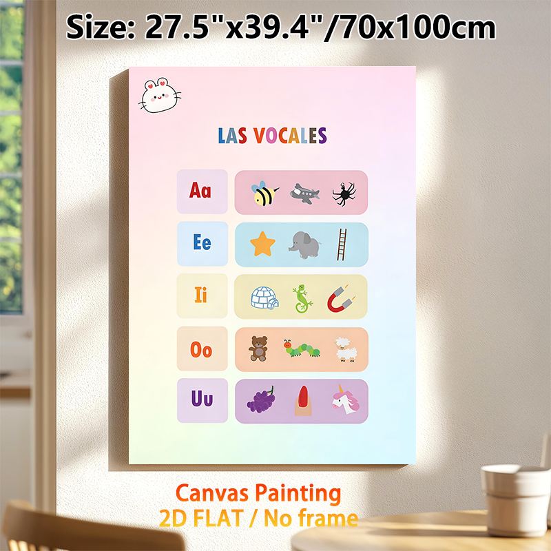 Spanish Vowel Learning Painting Poster, Cute Cartoon Colorful Vowel Chart Poster, Aids In Spanish Vowel Learning, Suitable For Language Learning_maomaolike.com