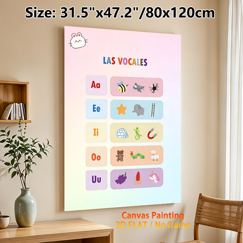 Spanish Vowel Learning Painting Poster, Cute Cartoon Colorful Vowel Chart Poster, Aids In Spanish Vowel Learning, Suitable For Language Learning_maomaolike.com