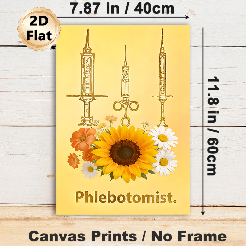 Phlebotomist Themed Painting Poster, Warm-toned Vintage Golden Syringe & Floral Poster, Gentle Medical-themed Decor Ideal For Clinic, Medical Office_maomaolike.com