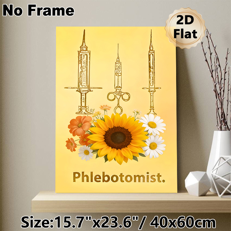 Phlebotomist Themed Painting Poster, Warm-toned Vintage Golden Syringe & Floral Poster, Gentle Medical-themed Decor Ideal For Clinic, Medical Office_maomaolike.com
