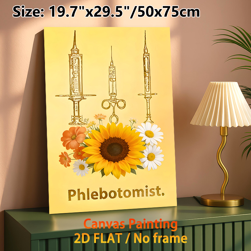 Phlebotomist Themed Painting Poster, Warm-toned Vintage Golden Syringe & Floral Poster, Gentle Medical-themed Decor Ideal For Clinic, Medical Office_maomaolike.com