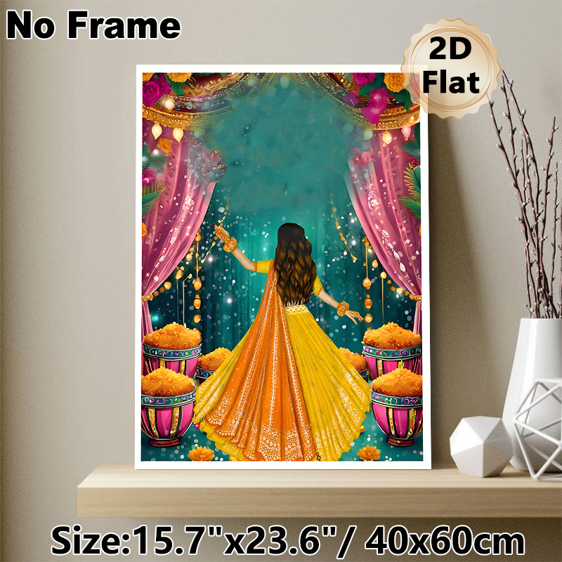 Indian Traditional Dance Painting Poster, Vibrant Colorful Festive Celebration Scene Poster, Captivating Cultural Artwork Ideal For Living Room_maomaolike.com