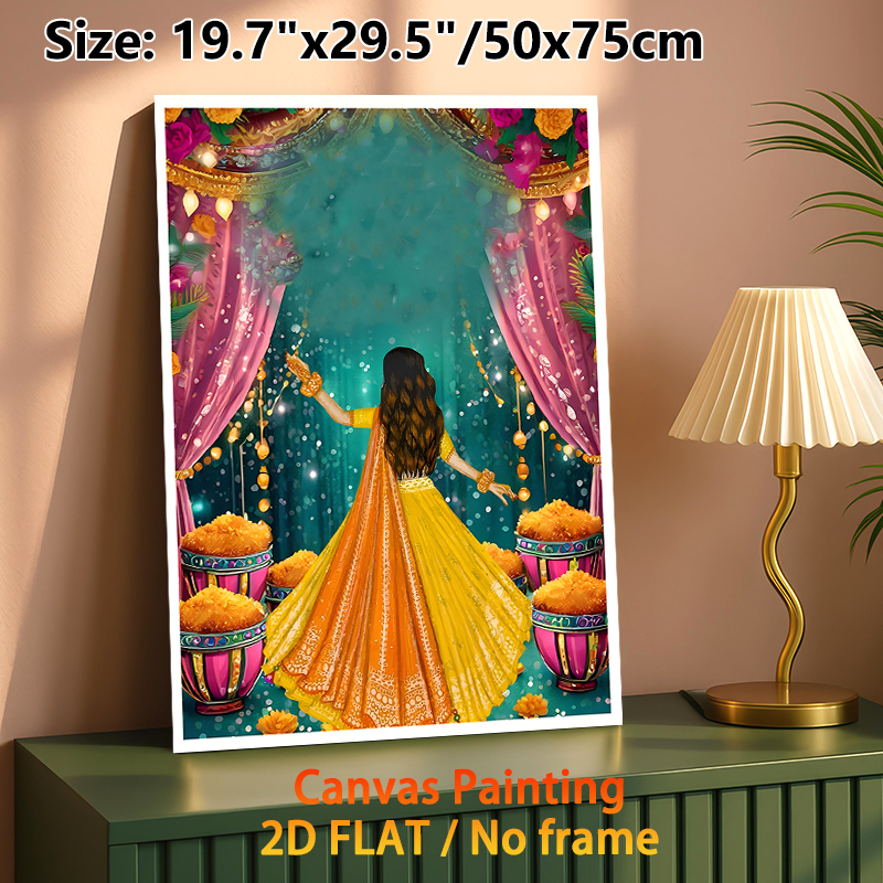 Indian Traditional Dance Painting Poster, Vibrant Colorful Festive Celebration Scene Poster, Captivating Cultural Artwork Ideal For Living Room_maomaolike.com