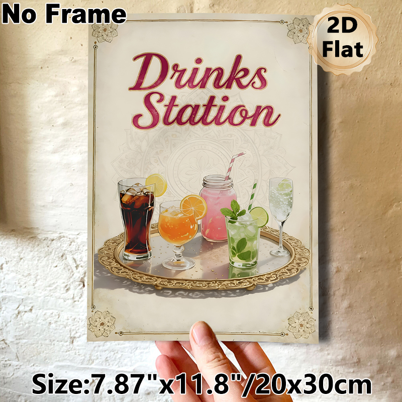 Drinks Station Painting Poster, Vintage-inspired Vibrant Assorted Drinks Poster, Charming Decorative Piece Ideal For Kitchen, Bar And Dining Area_maomaolike.com