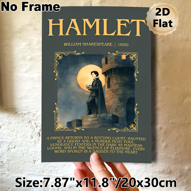 Hamlet Themed Painting Poster, Vintage Watercolor Style Hamlet & Castle Scene Poster, Timeless Literary Decor, Ideal For Study, Living Room And_maomaolike.com