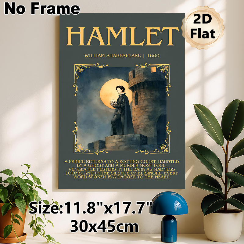 Hamlet Themed Painting Poster, Vintage Watercolor Style Hamlet & Castle Scene Poster, Timeless Literary Decor, Ideal For Study, Living Room And_maomaolike.com