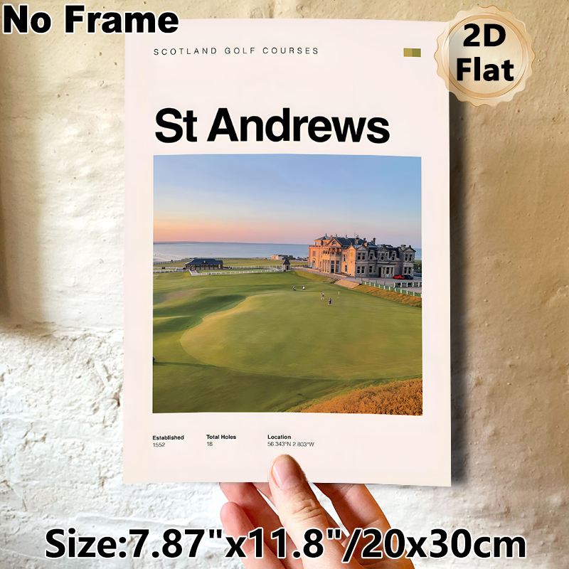 St Andrews Golf Course Painting Poster, Serene Coastal Golf Course Scene Poster, Showcases Iconic Historic Golf Course Details, Ideal For Home Walls_maomaolike.com