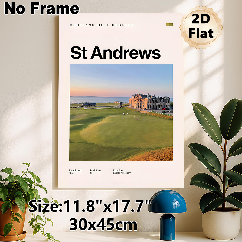 St Andrews Golf Course Painting Poster, Serene Coastal Golf Course Scene Poster, Showcases Iconic Historic Golf Course Details, Ideal For Home Walls_maomaolike.com