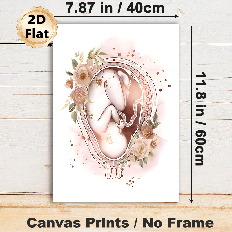 Fetus & Floral Themed Painting Poster, Soft Watercolor Style Delicate Fetus-in-Womb With Muted Roses Poster, Warm Gentle Artwork Ideal For Bedroom_maomaolike.com