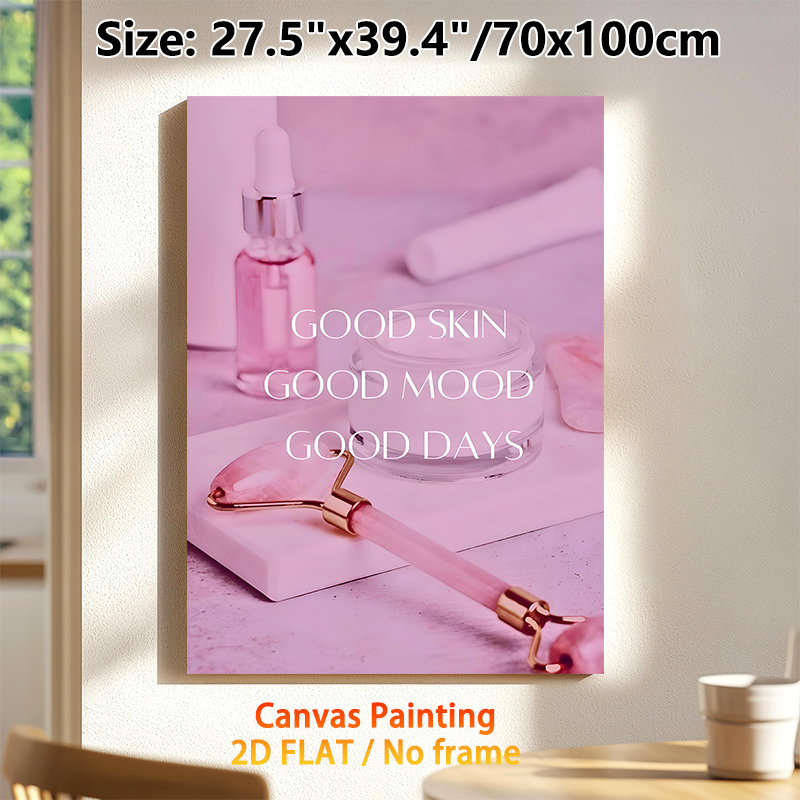 Skincare Motivational Painting Poster, Soft Pink-hued Skincare Still Life Poster, Inspirational Quote Decor Ideal For Bathroom, Spa Room And Vanity_maomaolike.com