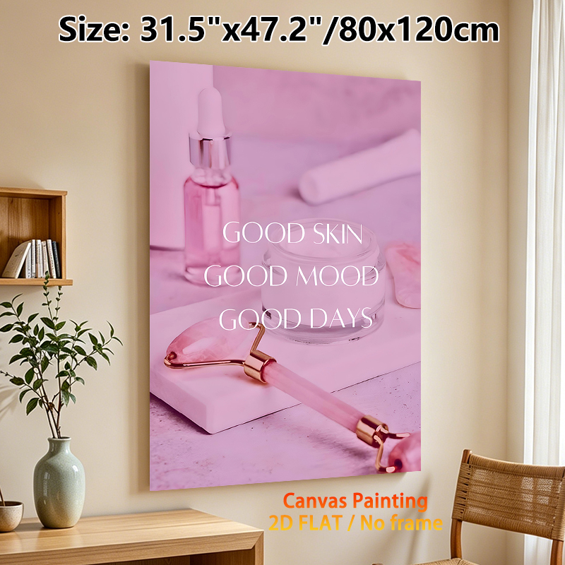 Skincare Motivational Painting Poster, Soft Pink-hued Skincare Still Life Poster, Inspirational Quote Decor Ideal For Bathroom, Spa Room And Vanity_maomaolike.com
