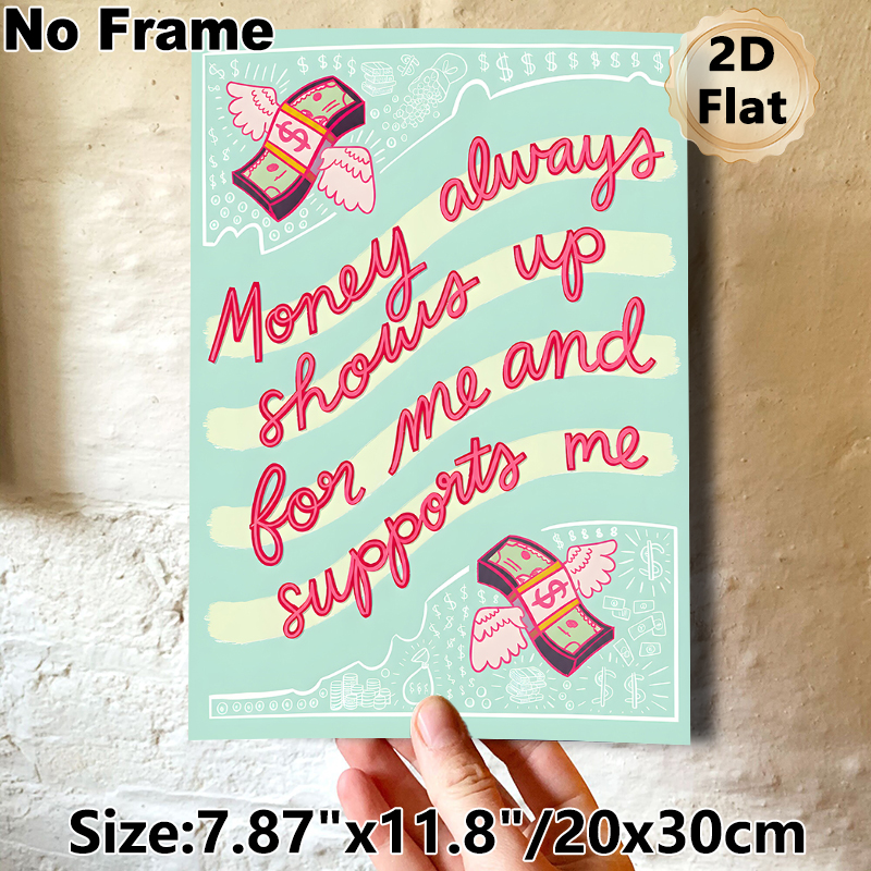 Money Affirmation Painting Poster, Vibrant Playful Graphic Poster, Inspirational Money-themed Quote With Winged Cash Illustrations, Ideal For Home_maomaolike.com