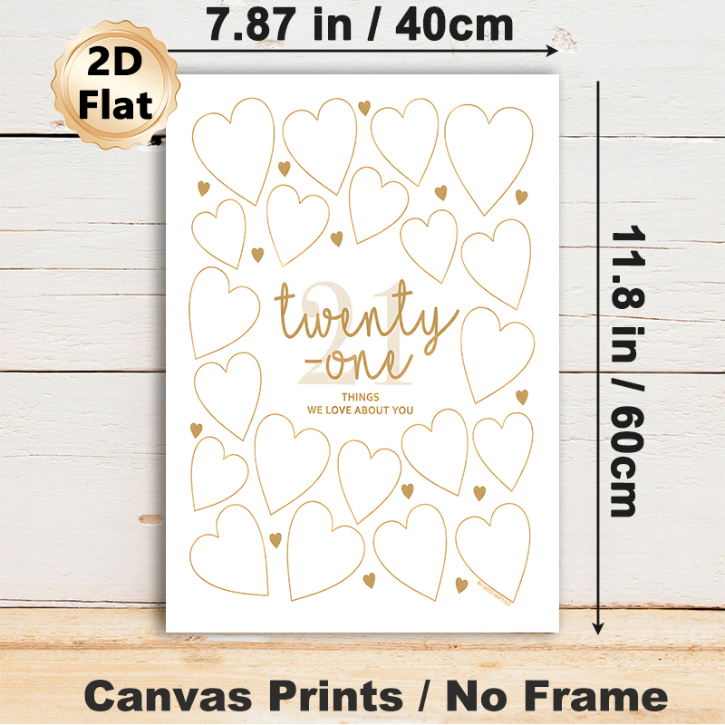 21st Birthday Heart Painting Poster, Elegant Gold Outline Heart Frame Poster, Meaningful Design To List 21 Beloved Traits, Ideal For Birthday_maomaolike.com