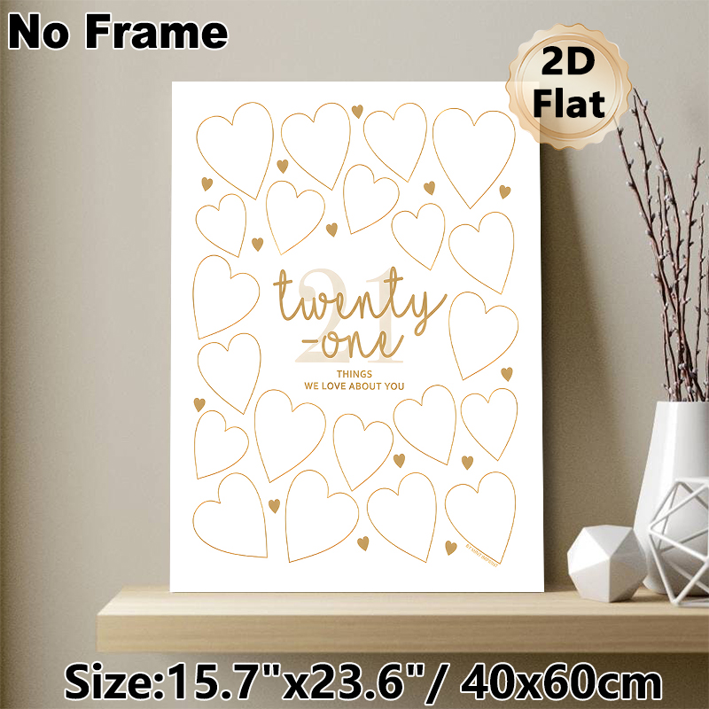 21st Birthday Heart Painting Poster, Elegant Gold Outline Heart Frame Poster, Meaningful Design To List 21 Beloved Traits, Ideal For Birthday_maomaolike.com