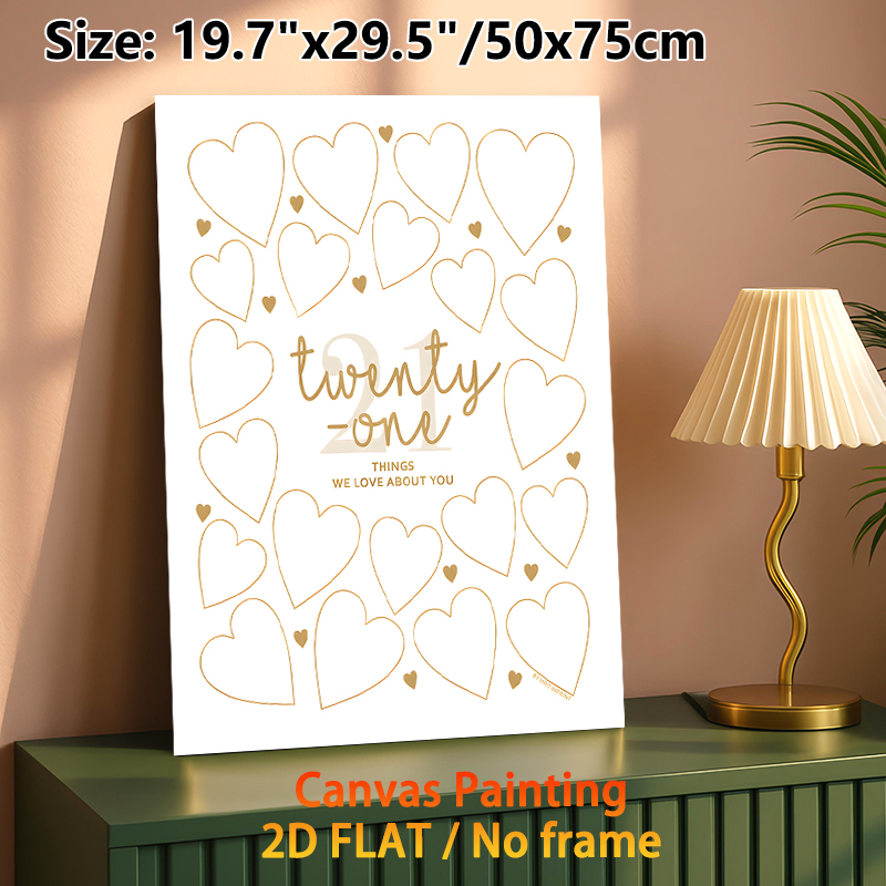 21st Birthday Heart Painting Poster, Elegant Gold Outline Heart Frame Poster, Meaningful Design To List 21 Beloved Traits, Ideal For Birthday_maomaolike.com