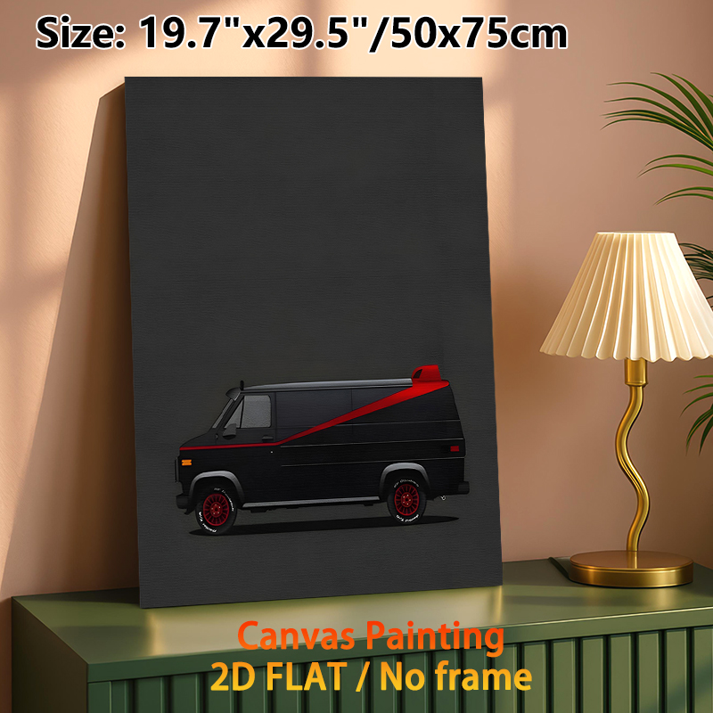 Vintage Van Painting Poster, Sleek Minimalist Graphic Poster, Stylish Retro Vehicle Artwork Featuring Black Van With Red Accents, Ideal For Living_maomaolike.com