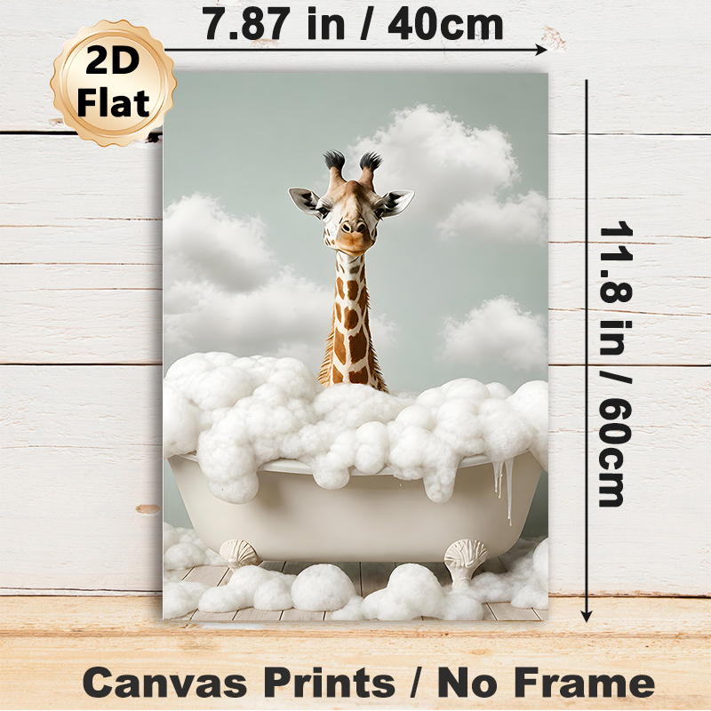 Giraffe In Bathtub Painting Poster, Whimsical Playful Giraffe With Foam Bath Scene Poster, Lighthearted Decorative Accent For Bathroom, Living Room_maomaolike.com