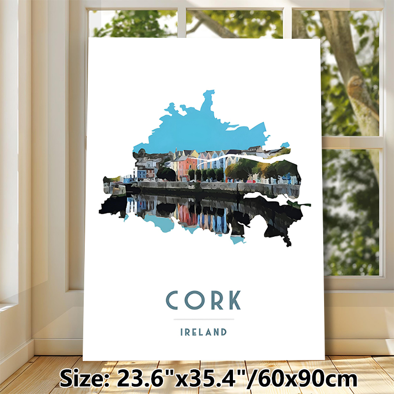Cork Ireland Cityscape Painting Poster, Vibrant Watercolor-style Riverside Town View Poster, Charming Travel-inspired Decor For Living Room, Bedroom_maomaolike.com
