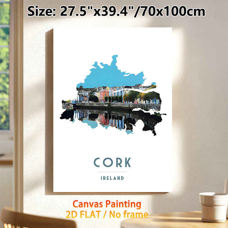 Cork Ireland Cityscape Painting Poster, Vibrant Watercolor-style Riverside Town View Poster, Charming Travel-inspired Decor For Living Room, Bedroom_maomaolike.com