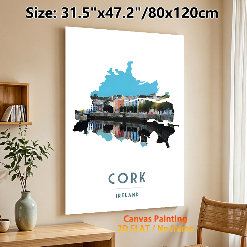 Cork Ireland Cityscape Painting Poster, Vibrant Watercolor-style Riverside Town View Poster, Charming Travel-inspired Decor For Living Room, Bedroom_maomaolike.com