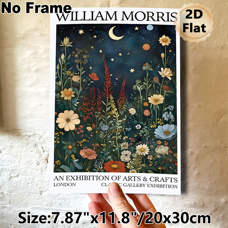 William Morris Night Wildflower Painting Poster, Vintage Arts & Crafts Style Celestial Floral Poster, Timeless Artistic Decor Ideal For Living Room_maomaolike.com