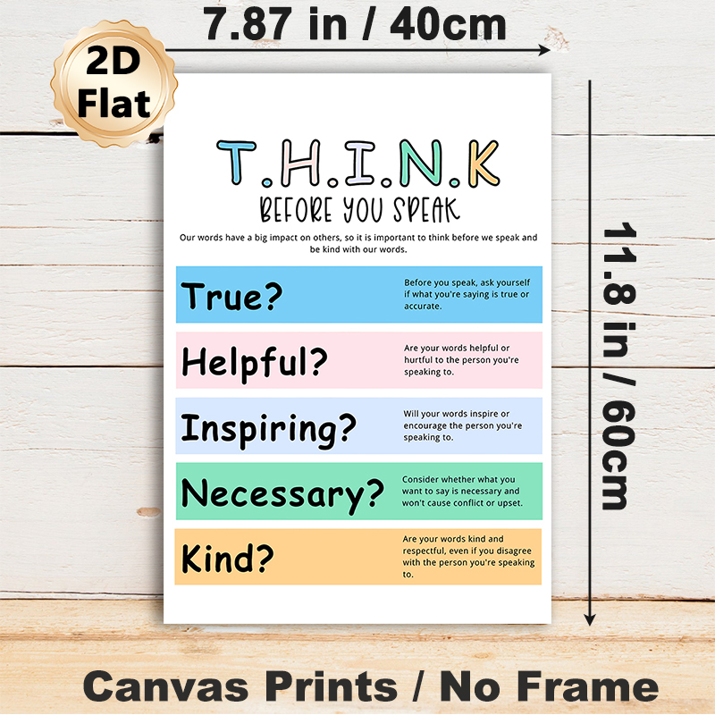 T.H.I.N.K. Mindful Speech Painting Poster, Vibrant Color-blocked Educational Typographic Poster, Guides Thoughtful Communication, Ideal For Office_maomaolike.com