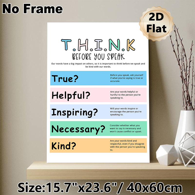 T.H.I.N.K. Mindful Speech Painting Poster, Vibrant Color-blocked Educational Typographic Poster, Guides Thoughtful Communication, Ideal For Office_maomaolike.com
