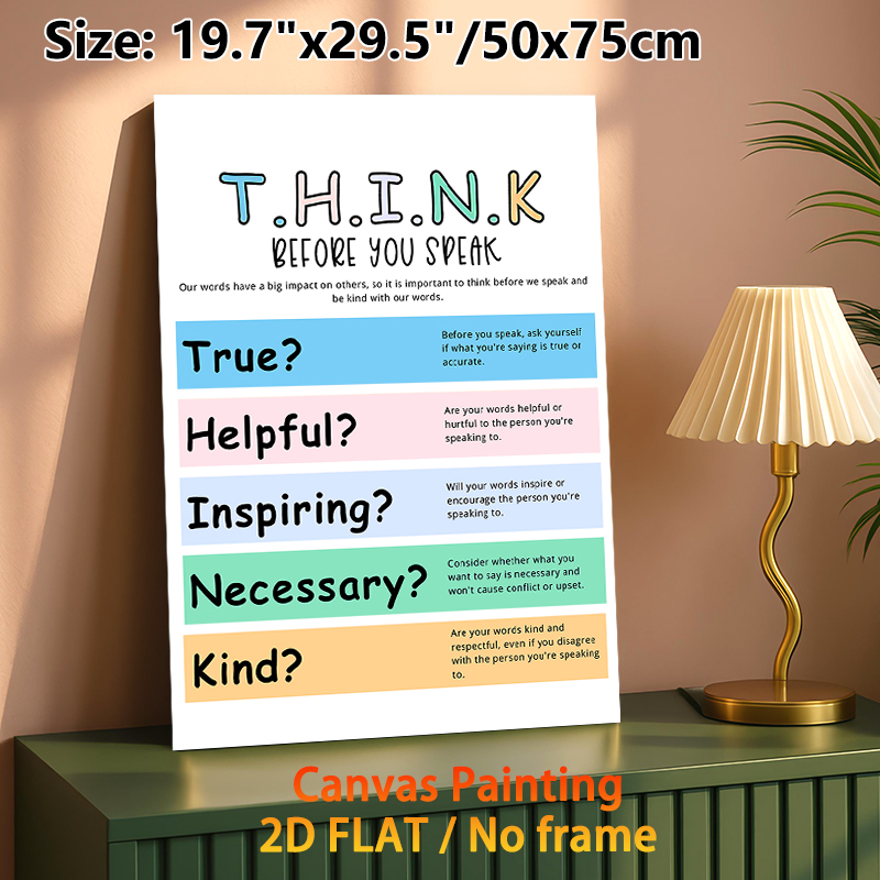 T.H.I.N.K. Mindful Speech Painting Poster, Vibrant Color-blocked Educational Typographic Poster, Guides Thoughtful Communication, Ideal For Office_maomaolike.com