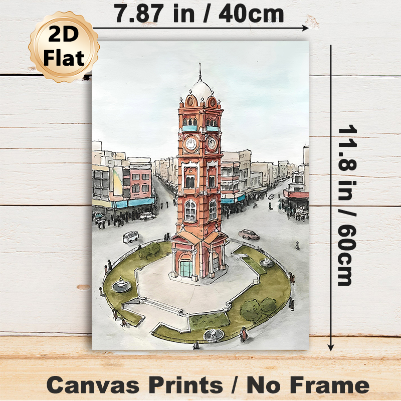 Clock Tower City Square Painting Poster, Soft Watercolor Urban Plaza With Historic Clock Tower Poster, Elegant Cityscape Decor Suitable For Living_maomaolike.com