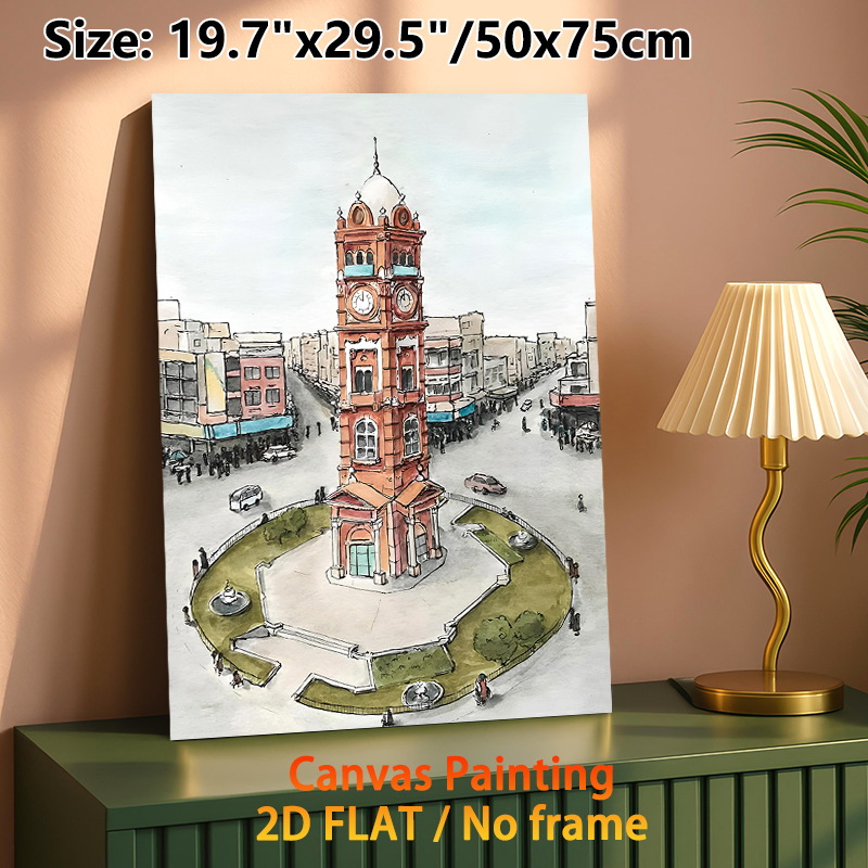Clock Tower City Square Painting Poster, Soft Watercolor Urban Plaza With Historic Clock Tower Poster, Elegant Cityscape Decor Suitable For Living_maomaolike.com