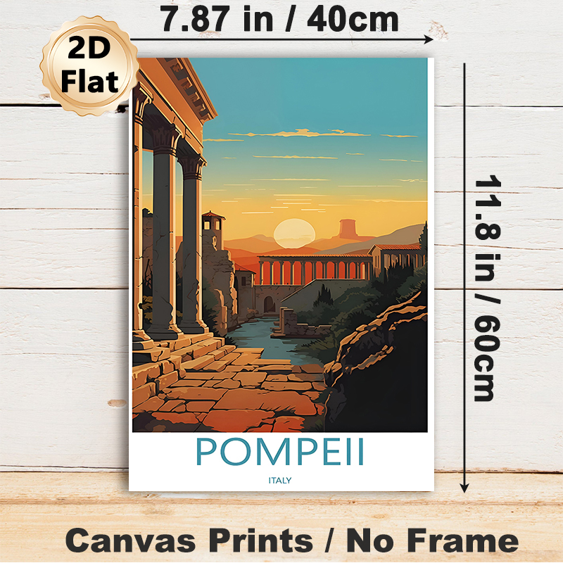 Pompeii Themed Painting Poster, Warm-toned Retro Ancient Ruins Sunset Scene Poster, Vintage Artistic Wall Decor Ideal For Living Room, Study And Home_maomaolike.com