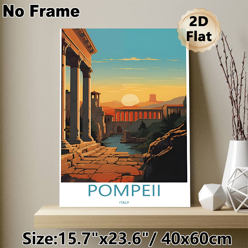 Pompeii Themed Painting Poster, Warm-toned Retro Ancient Ruins Sunset Scene Poster, Vintage Artistic Wall Decor Ideal For Living Room, Study And Home_maomaolike.com