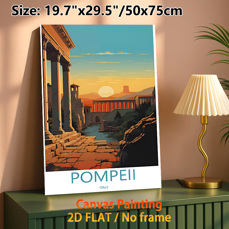 Pompeii Themed Painting Poster, Warm-toned Retro Ancient Ruins Sunset Scene Poster, Vintage Artistic Wall Decor Ideal For Living Room, Study And Home_maomaolike.com