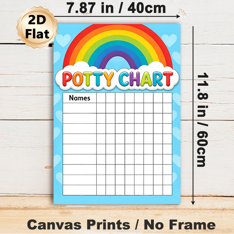 Potty Chart Painting Poster, Vibrant Rainbow & Heart Pattern Poster, Practical Tool To Track Potty Training Progress For Home Bathroom_maomaolike.com