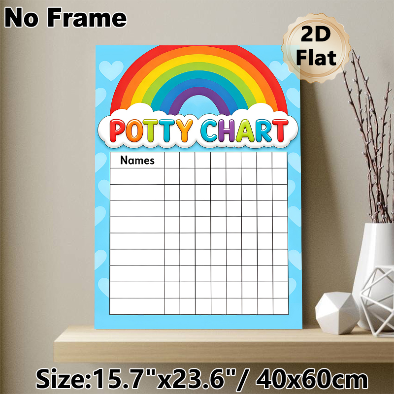 Potty Chart Painting Poster, Vibrant Rainbow & Heart Pattern Poster, Practical Tool To Track Potty Training Progress For Home Bathroom_maomaolike.com