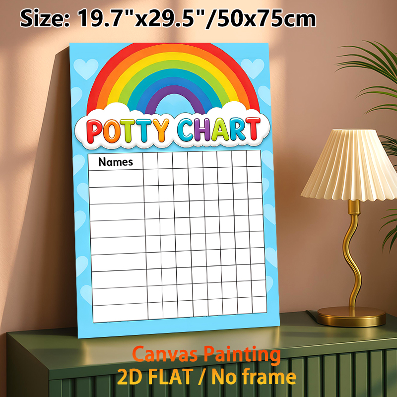 Potty Chart Painting Poster, Vibrant Rainbow & Heart Pattern Poster, Practical Tool To Track Potty Training Progress For Home Bathroom_maomaolike.com