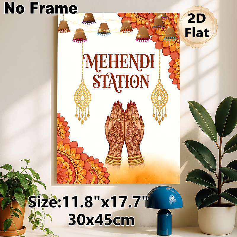 Mehendi Station Painting Poster, Exquisite Traditional Ethnic Style Poster, With Intricate Henna Hand Art & Festive Ornaments, Ideal For Wedding_maomaolike.com