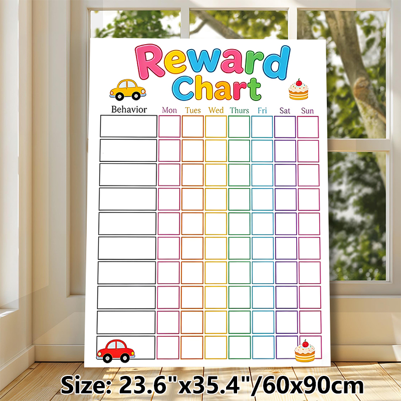 Reward Chart Painting Poster, Vibrant Cartoon Car & Cake Themed Poster, Practical Tool For Tracking Daily Behaviors, Ideal For Home Use_maomaolike.com