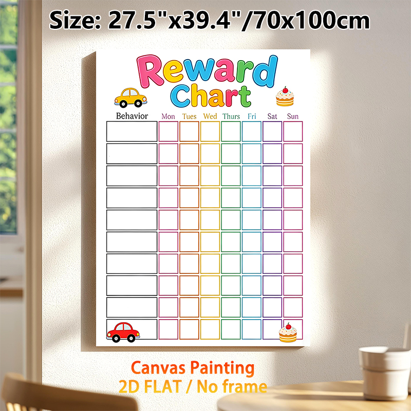 Reward Chart Painting Poster, Vibrant Cartoon Car & Cake Themed Poster, Practical Tool For Tracking Daily Behaviors, Ideal For Home Use_maomaolike.com