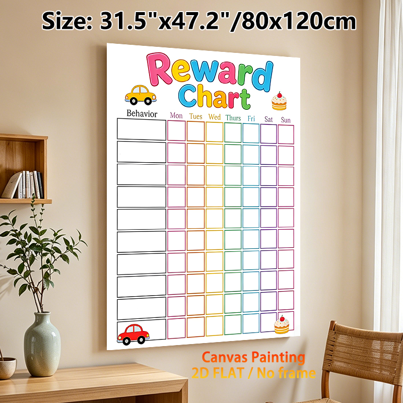 Reward Chart Painting Poster, Vibrant Cartoon Car & Cake Themed Poster, Practical Tool For Tracking Daily Behaviors, Ideal For Home Use_maomaolike.com