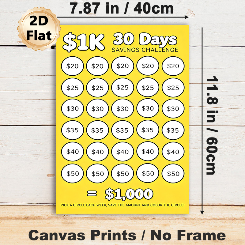 $1K 30 Days Savings Challenge Painting Poster, Bright Yellow Clear Layout Poster, Practical Saving Tracker To Develop Regular Saving Habits For Home_maomaolike.com
