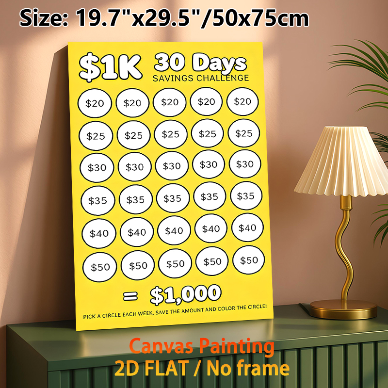 $1K 30 Days Savings Challenge Painting Poster, Bright Yellow Clear Layout Poster, Practical Saving Tracker To Develop Regular Saving Habits For Home_maomaolike.com