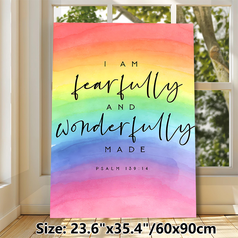 Inspirational Psalm 139:14 Scripture Painting Poster, Soft Watercolor Rainbow Gradient Poster, Uplifting Spiritual Quote Decor For Home, Bedroom_maomaolike.com